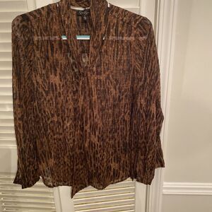 Jessica Simpson Long Sleeve Women’s Top Size Medium Brown With Black Print